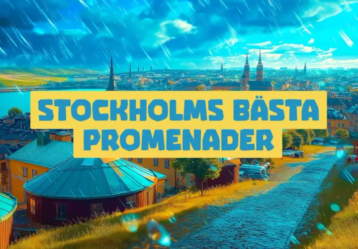 Stockholms bästa promenader avbildas med en vy över staden under en dramatisk himmel.